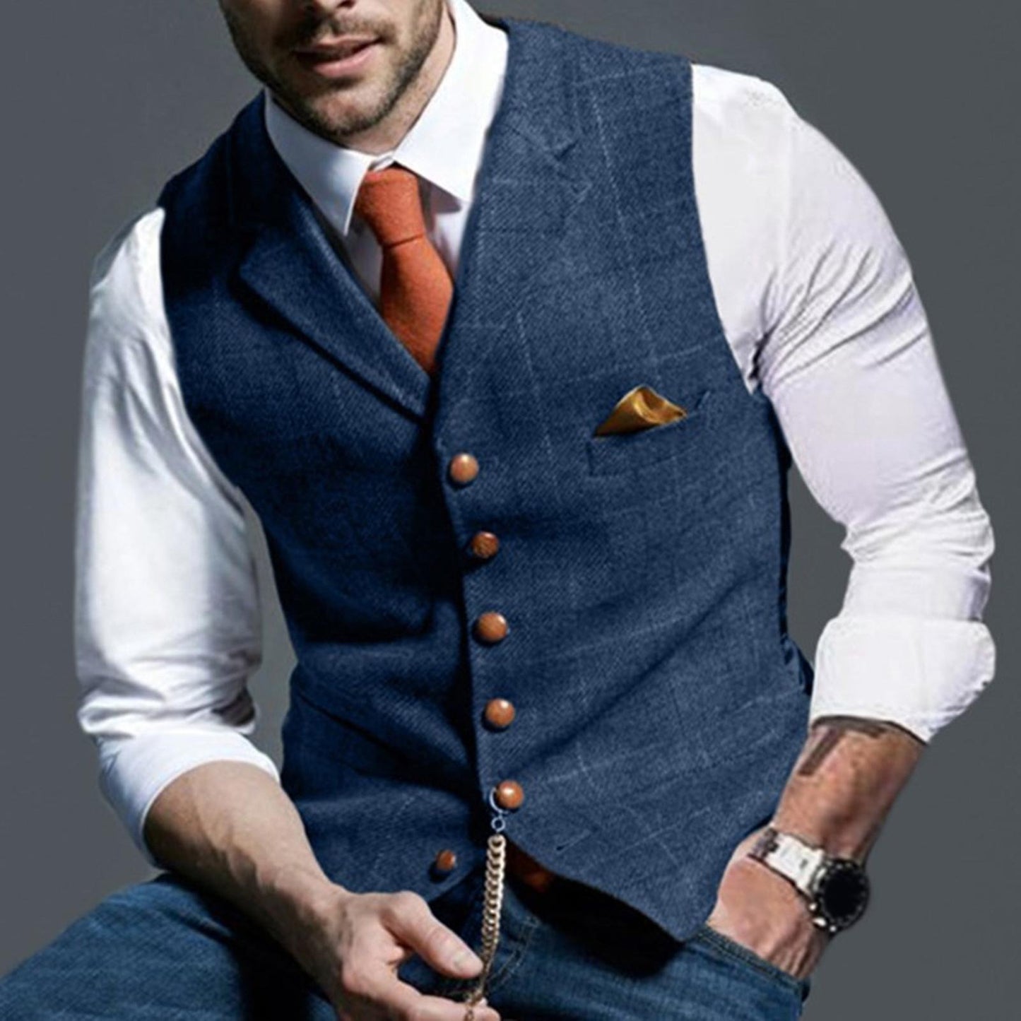 Gilet en Tweed Carreaux Élegant Homme - Style Classique
