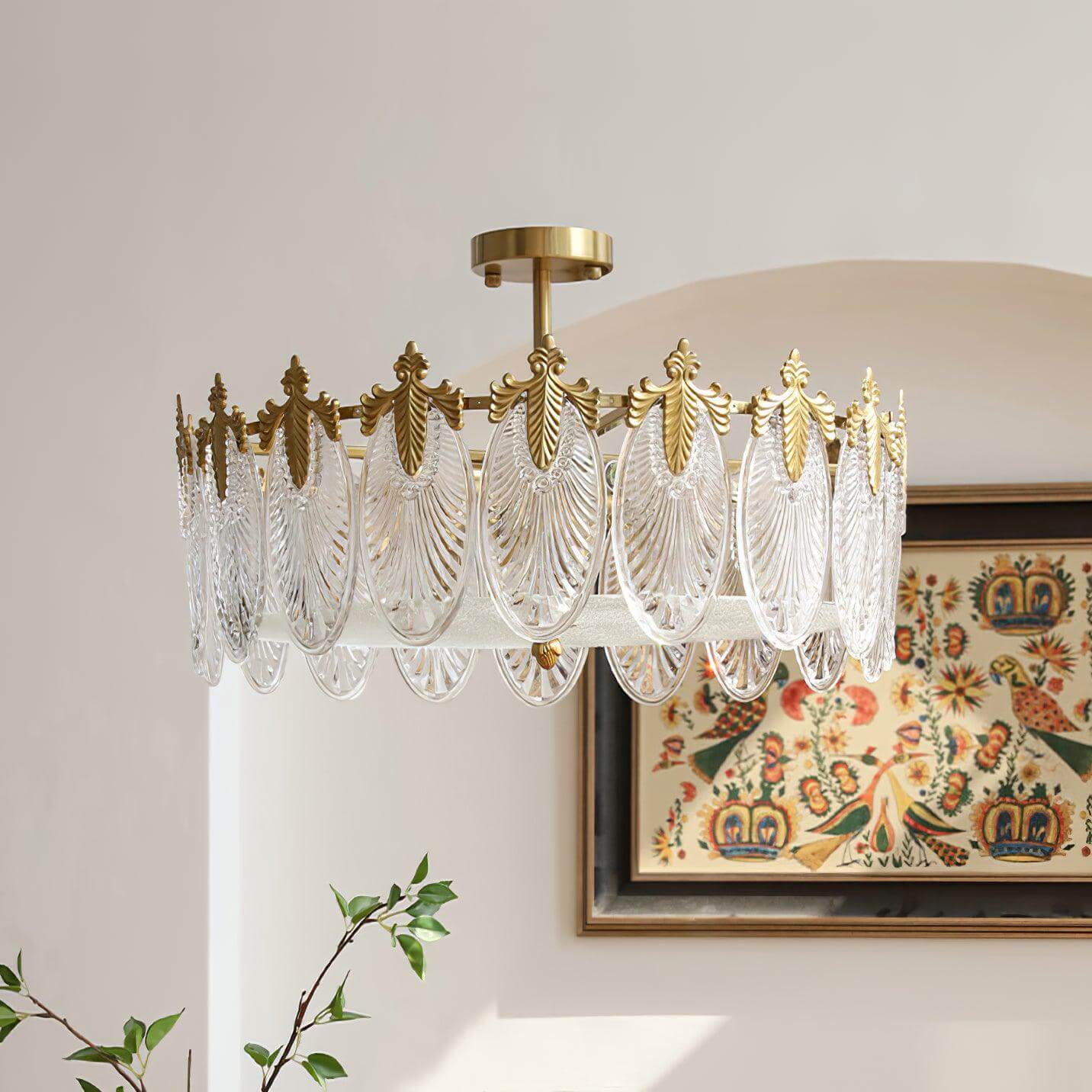 Lustre Rond Décoratif en Verre - Éclairage Intérieur