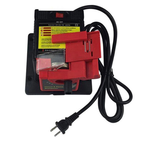"Aiguiseur électrique multifonctionnel pour couteaux, ciseaux et outils, compact et bleu, angle réglable, 65W puissant."