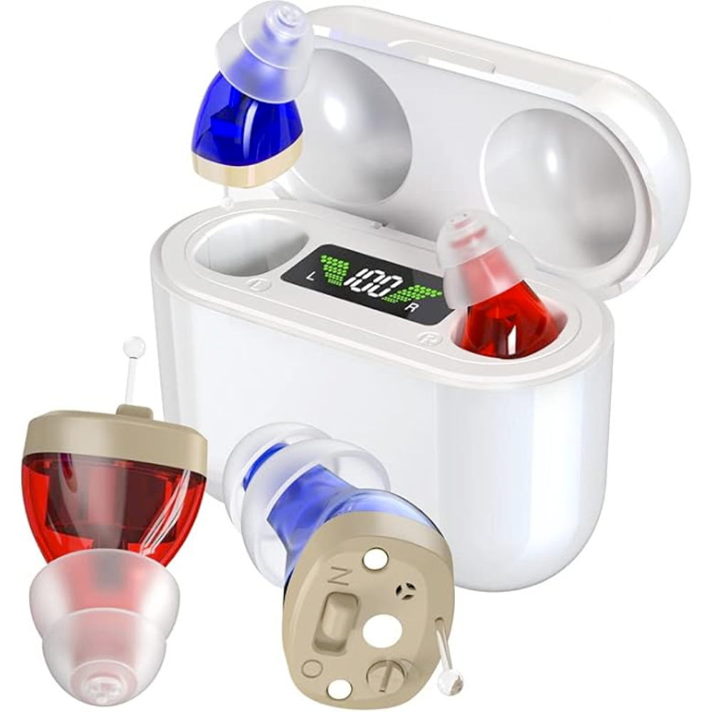 "Appareil auditif discret et moderne, rechargeable, léger, design compact, expérience auditive claire et confortable."