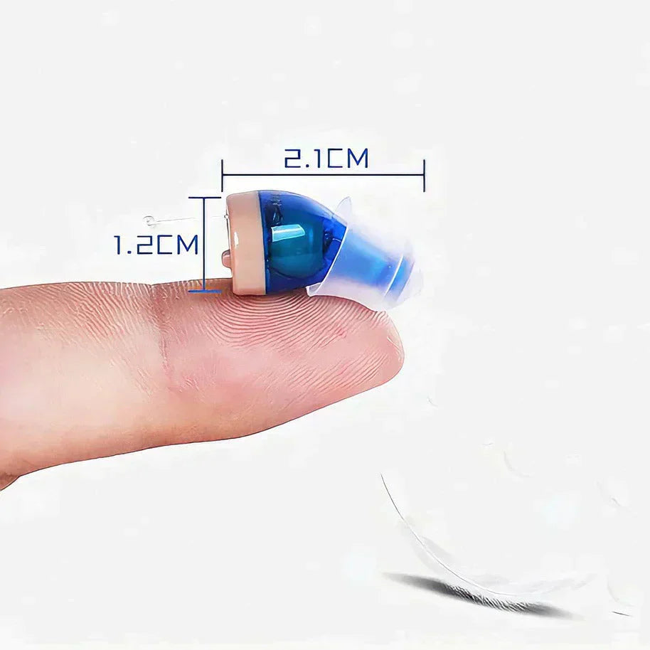 "Appareil auditif V30 discret, rechargeable, en conduit auditif, design moderne, isolation sonore pour sport et bien-être."