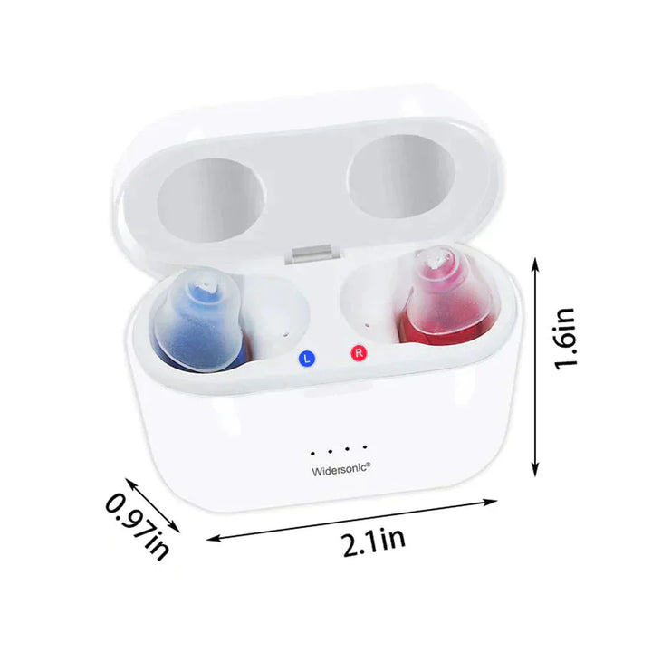 "Appareil auditif V30 discret, rechargeable, en conduit auditif, design moderne, isolation sonore pour sport et bien-être."