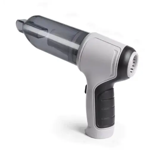 "Aspirateur de voiture sans fil avec aspiration 12000PA, compact, gris et vert, idéal pour nettoyage efficace des véhicules."