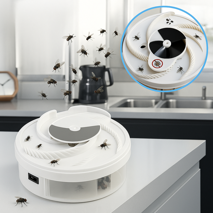 "Attrape-mouche électrique LED compact, USB, plastique blanc, attire et capture les mouches sans produits chimiques nuisibles