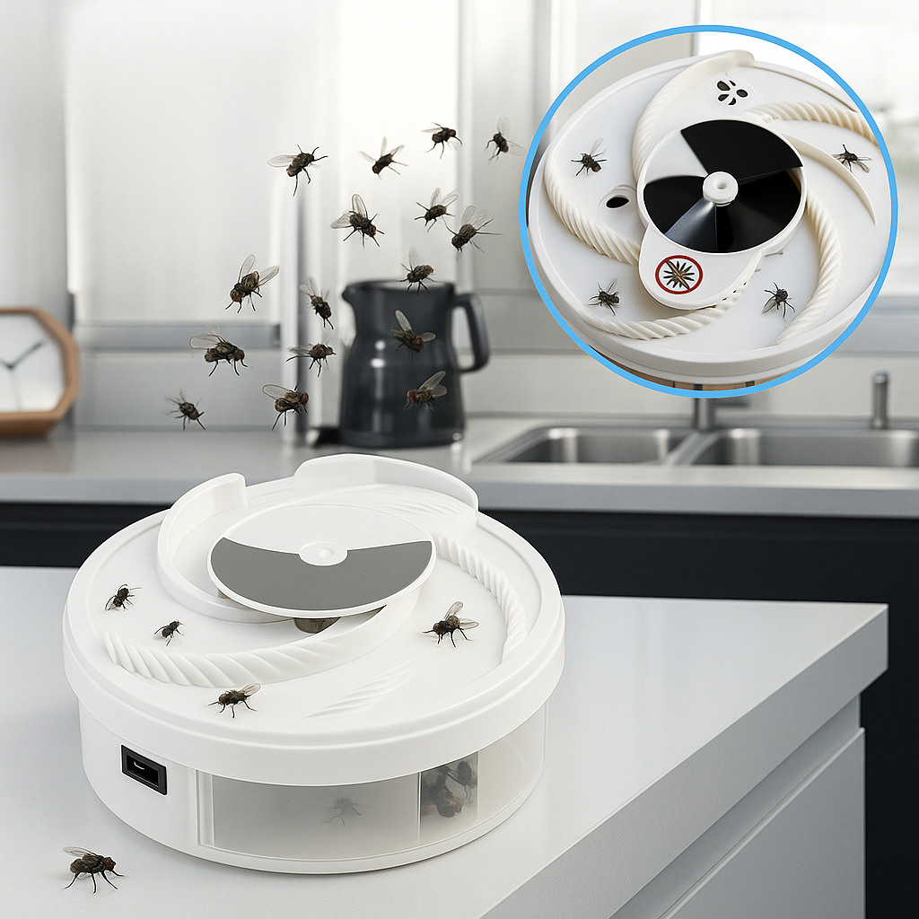 "Attrape-mouche électrique LED compact, USB, plastique blanc, attire et capture les mouches sans produits chimiques nuisibles