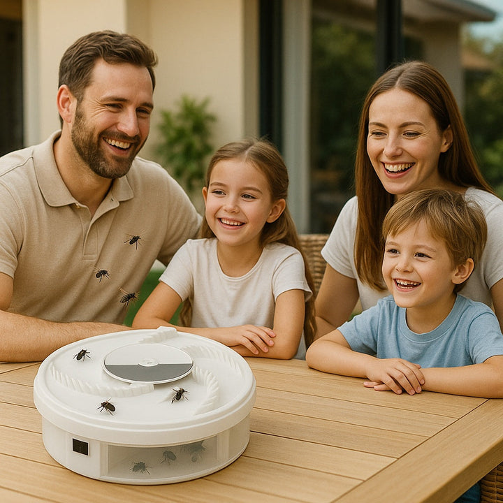 "Attrape-mouche électrique LED compact, USB, plastique blanc, attire et capture les mouches sans produits chimiques nuisibles