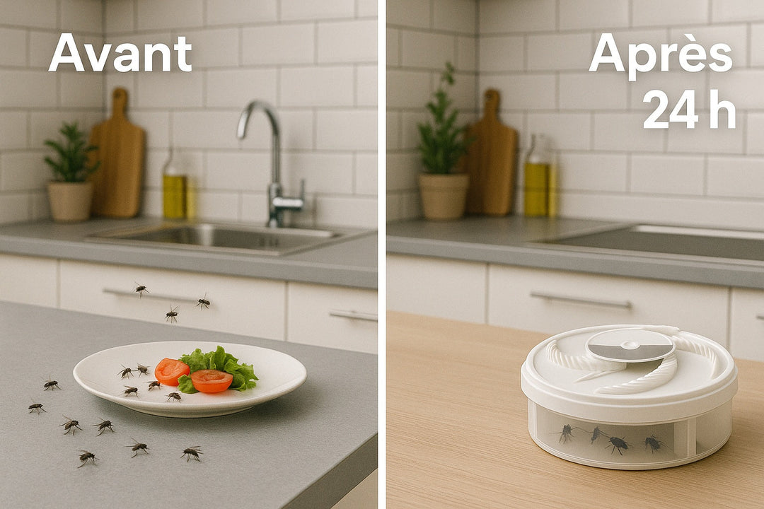 "Attrape-mouche électrique LED compact, USB, plastique blanc, attire et capture les mouches sans produits chimiques nuisibles