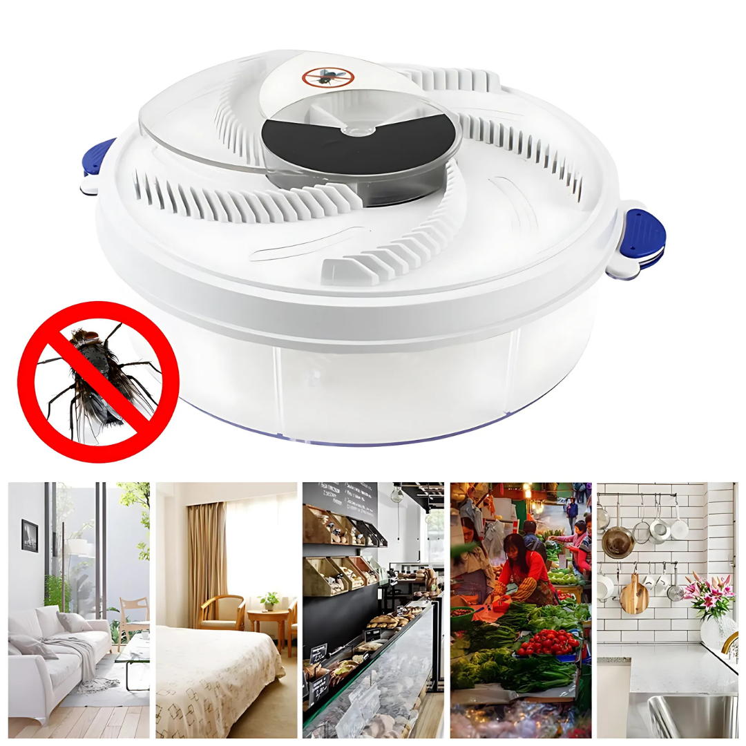 "Attrape-mouche électrique LED compact, USB, plastique blanc, attire et capture les mouches sans produits chimiques nuisibles