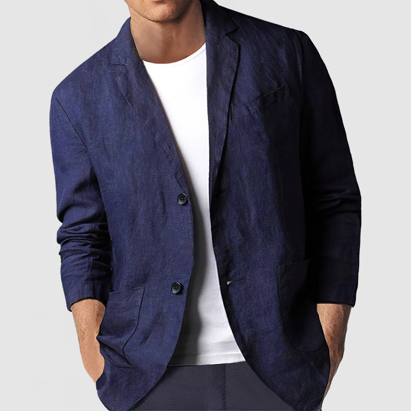 "Blazer casual homme en coton gris clair, coupe décontractée, élégant et confortable, parfait pour un look smart-casual."