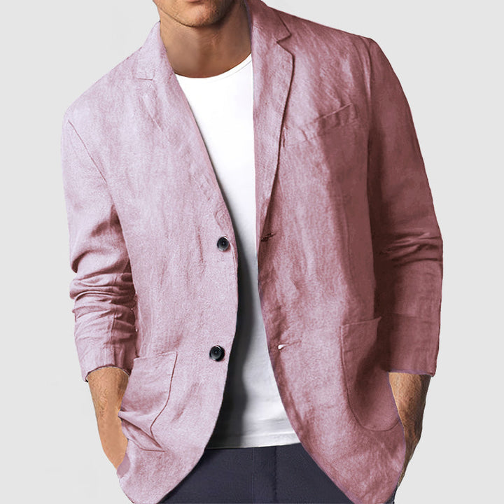"Blazer casual homme en coton gris clair, coupe décontractée, élégant et confortable, parfait pour un look smart-casual."