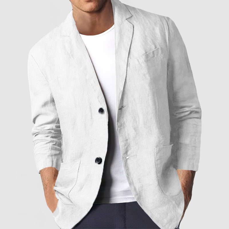 "Blazer casual homme en coton gris clair, coupe décontractée, élégant et confortable, parfait pour un look smart-casual."