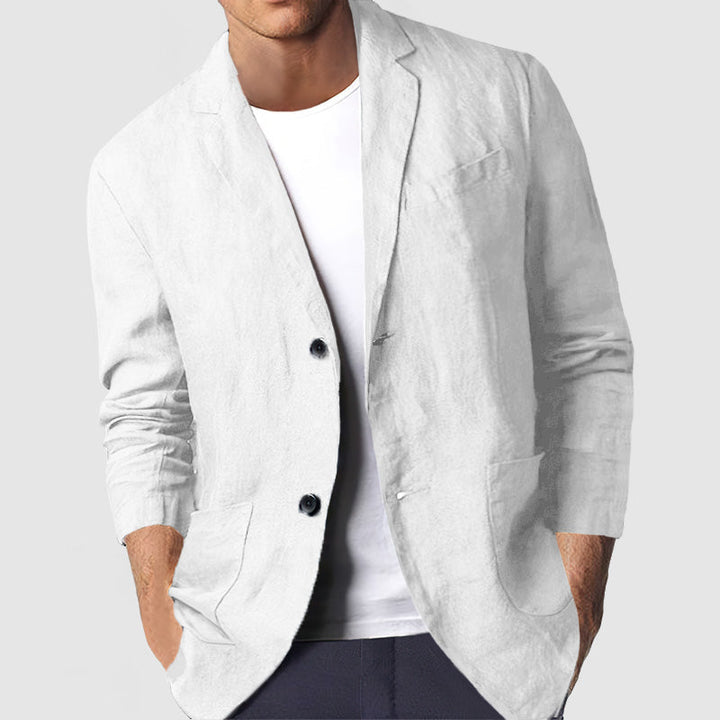 "Blazer casual homme en coton gris clair, coupe décontractée, élégant et confortable, parfait pour un look smart-casual."