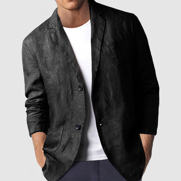 "Blazer casual homme en coton gris clair, coupe décontractée, élégant et confortable, parfait pour un look smart-casual."
