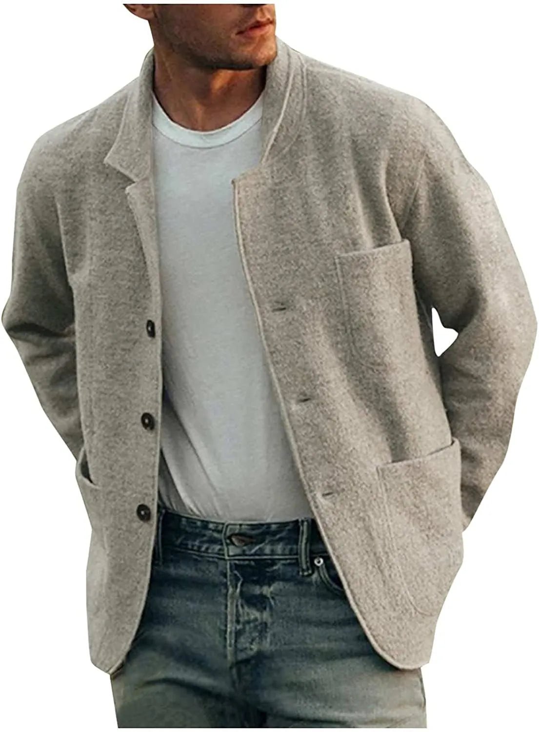 Blazer élégant homme avec poches multiples, coupe chic et moderne, couleur neutre, parfait pour toutes occasions.