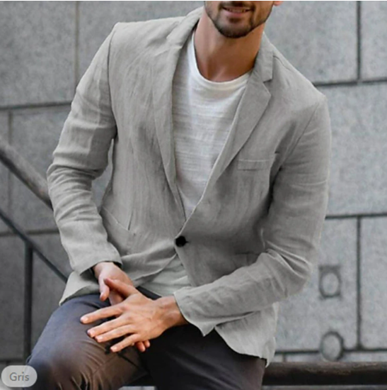 "Blazer en lin élégant, coupe moderne et respirant, idéal pour événements d'été, style polyvalent pour homme"