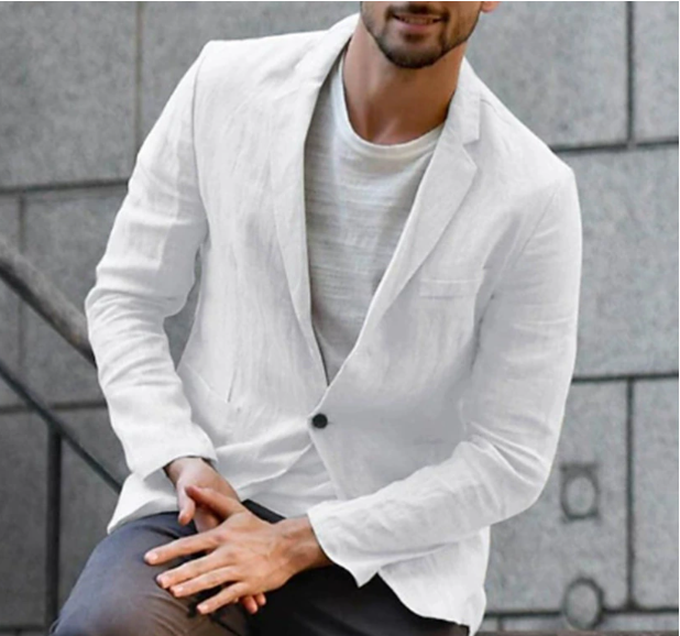 "Blazer en lin élégant, coupe moderne et respirant, idéal pour événements d'été, style polyvalent pour homme"