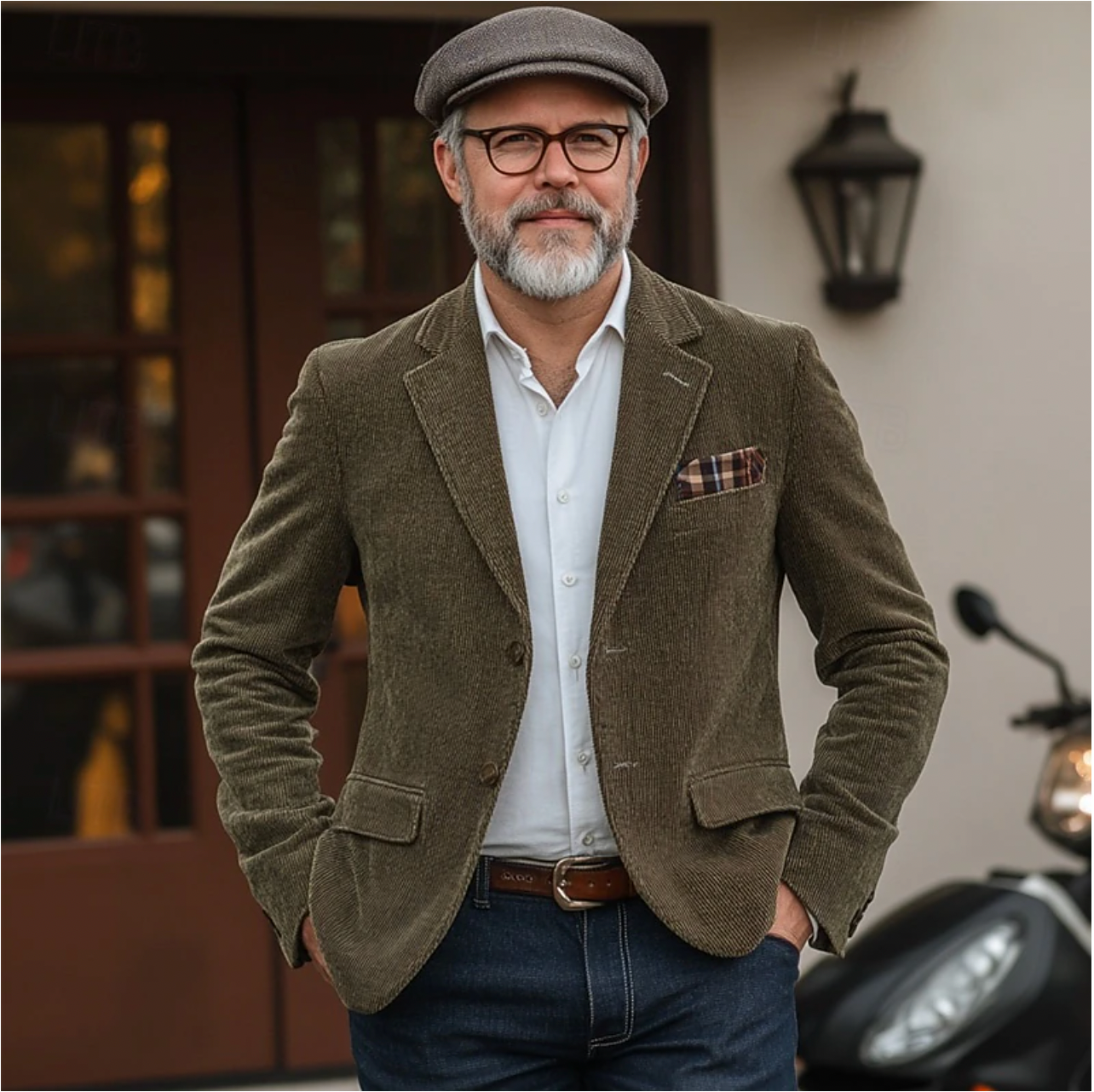 Blazer vert en velours côtelé pour homme, style élégant et vintage, tissu doux et raffiné.