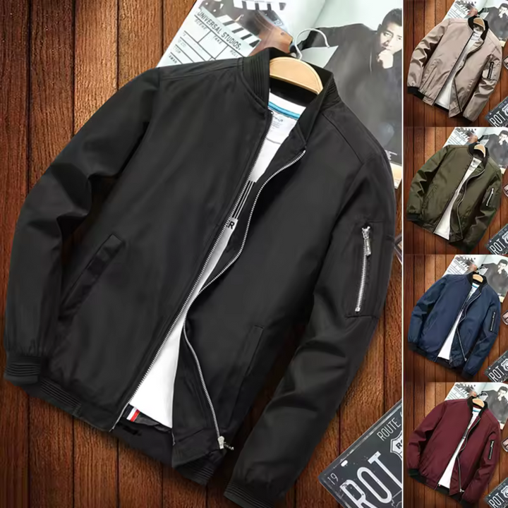 "Blouson bomber homme urbain, multi-poches, coupe-vent, en matière légère noir pour un look moderne et pratique."