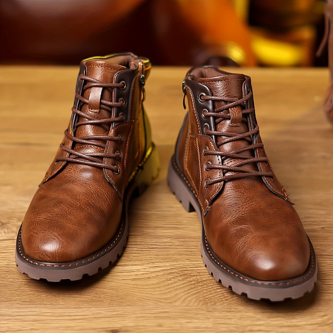 "Bottines homme cuir marron, design élégant, fermeture éclair pour style moderne et polyvalent."