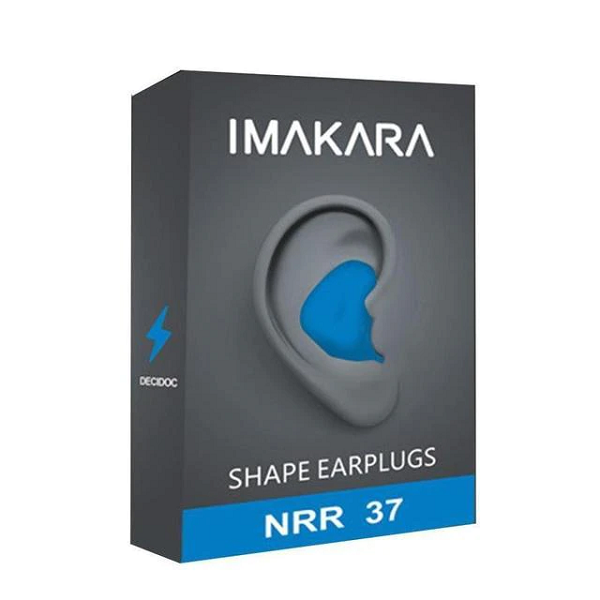 Bouchons d'oreilles silicone hypoallergénique, réduction de bruit 30 dB, jaune et bleu, confort optimal, étui inclus.