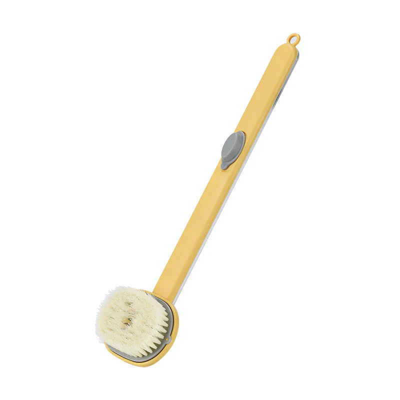 "Brosse de bain ergonomique longue, poils doux, manche antidérapant, facilitant le nettoyage corporel complet sous la douche.