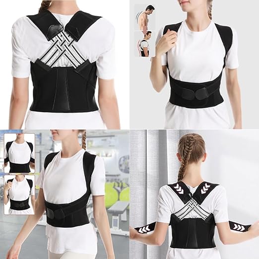 "Ceinture correctrice dorsale ergonomique noire, ajustable, pour améliorer posture et confort quotidien."