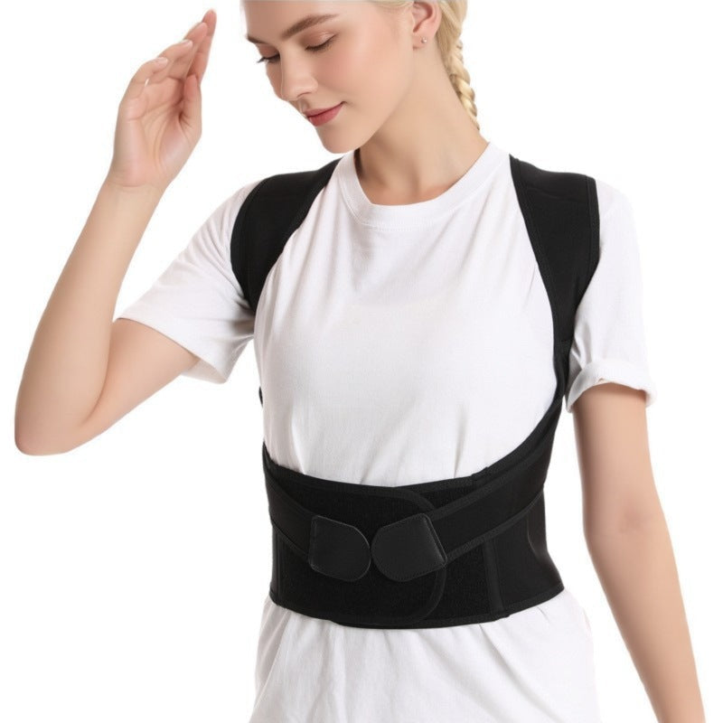 "Ceinture correctrice dorsale ergonomique noire, ajustable, pour améliorer posture et confort quotidien."