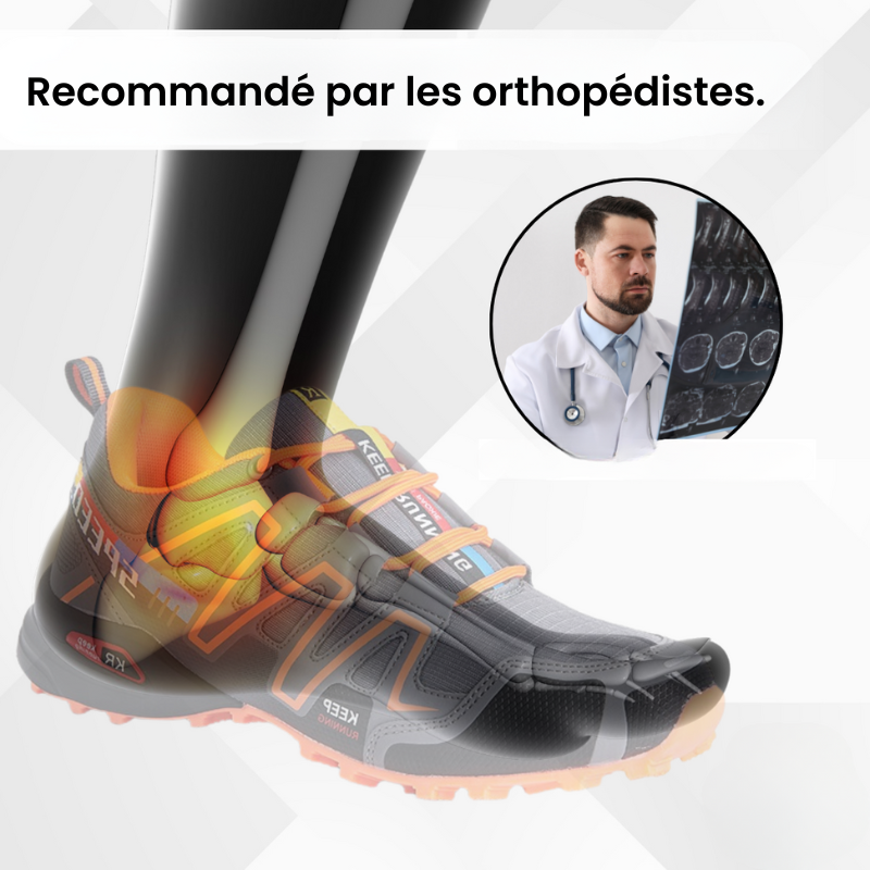 "Chaussures de randonnée hommes, semelle amortissante, confort orthopédique, couleur noire, terrain montagneux"