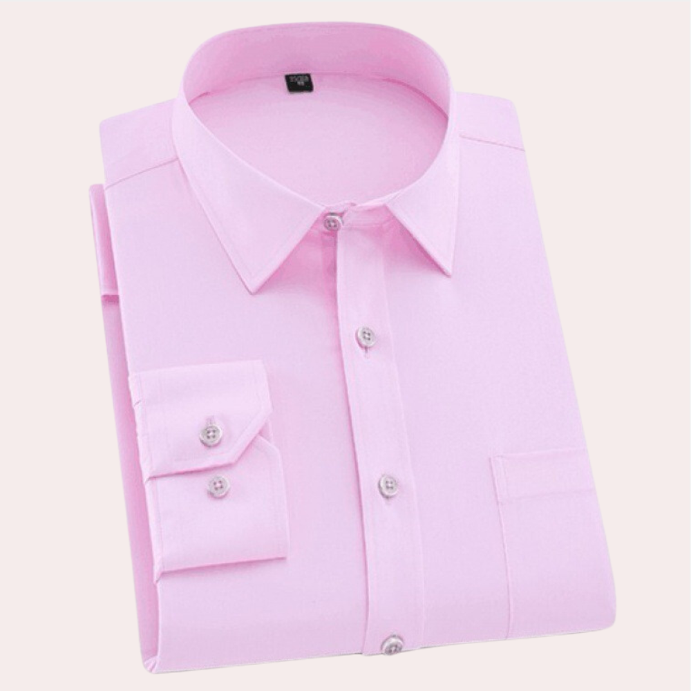 Chemise classique infroissable homme rose, coupe ajustée, tissu respirant, élégante et polyvalente, sans repassage.