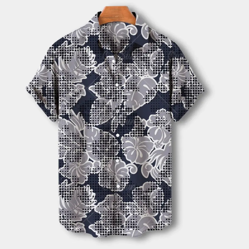 "Chemise homme à manches courtes avec motif floral vibrant, coupe décontractée et col souple pour look estival chic."