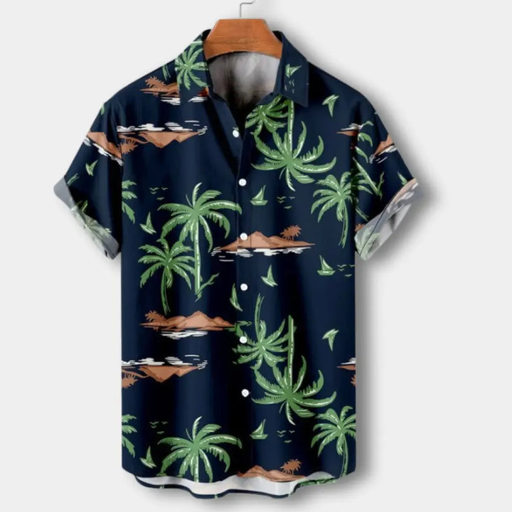 "Chemise homme à manches courtes avec motif floral vibrant, coupe décontractée et col souple pour look estival chic."