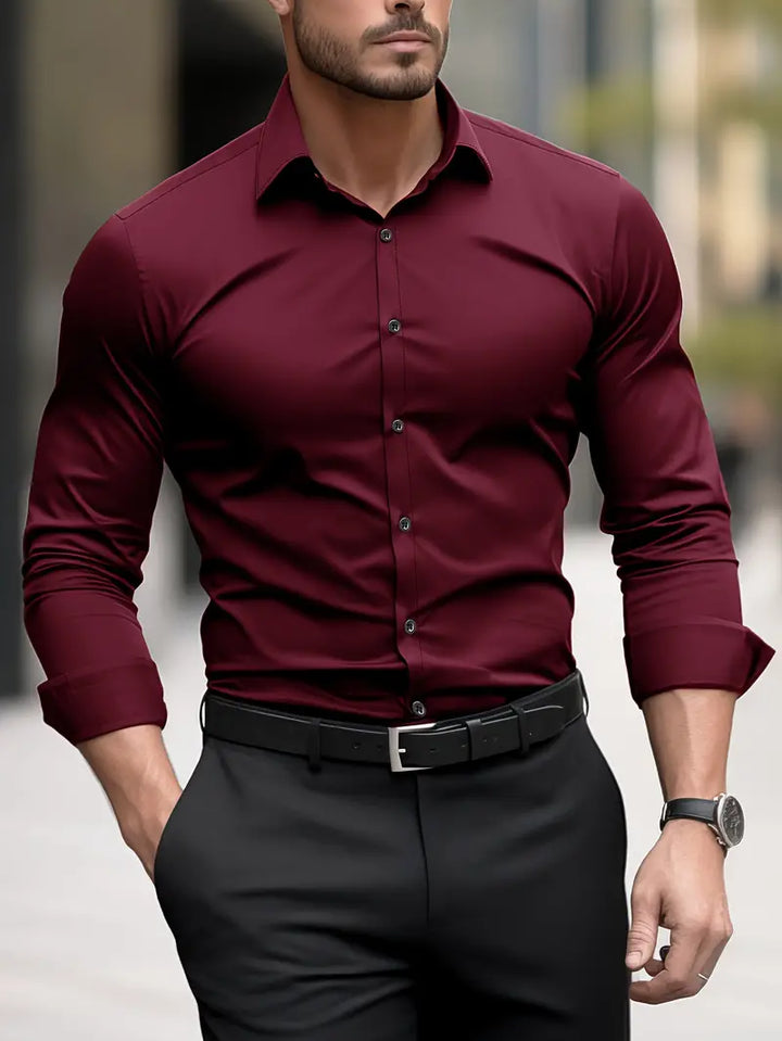 "Chemise homme classique élégante, design moderne, en tissu doux, couleurs noir, gris foncé, rouge, pour toutes occasions"