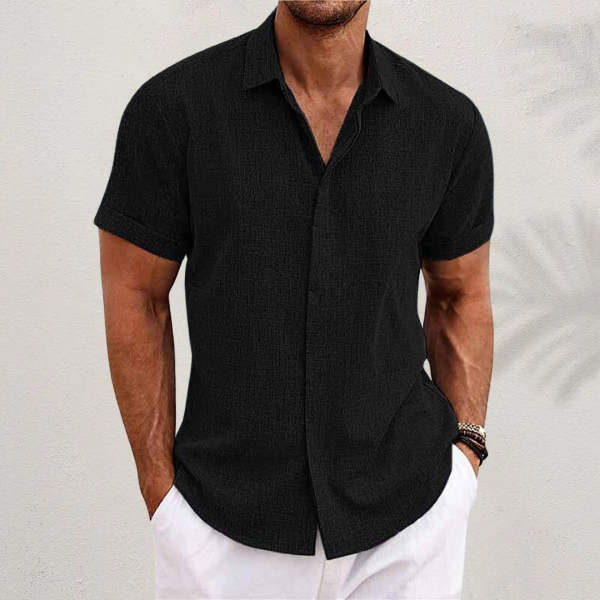 Chemise homme manches courtes, style décontracté, design moderne, coton et lin, parfaite pour été, légère et élégante.