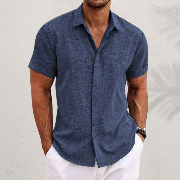 Chemise homme manches courtes, style décontracté, design moderne, coton et lin, parfaite pour été, légère et élégante.