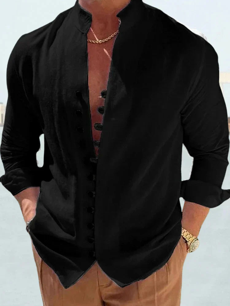 "Chemise lin homme, élégante et polyvalente, coupe classique, lignes épurées, idéal pour style moderne et confort optimal."