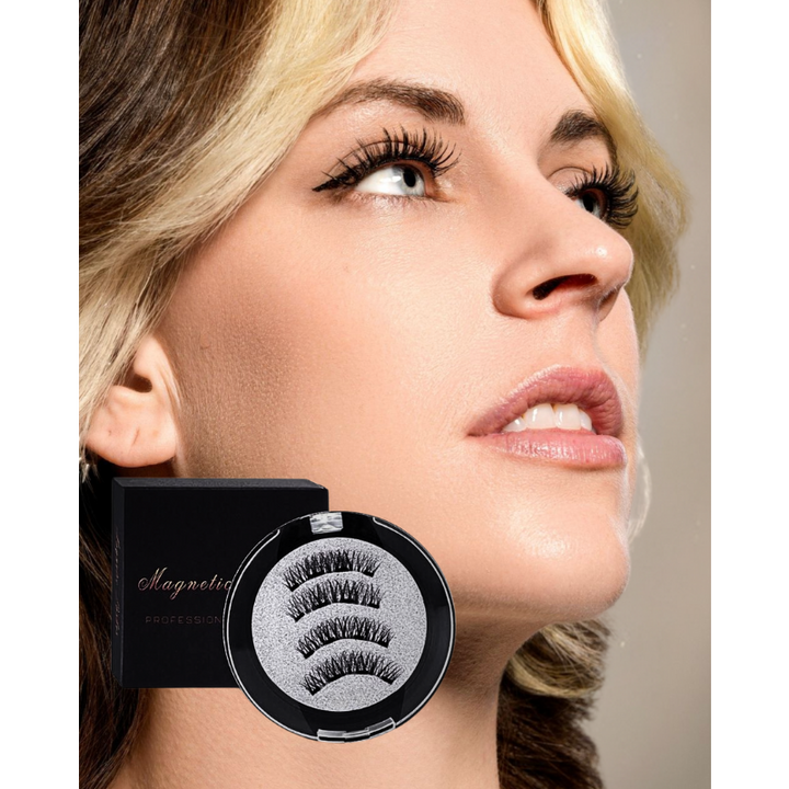 "Cils magnétiques élégants, longs et volumineux, sans colle, ajoutant confort et glamour instantané."