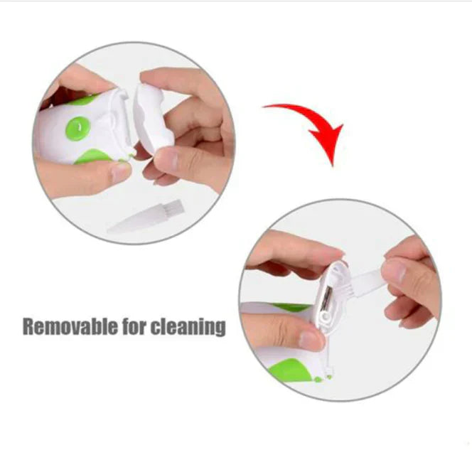 "Coupe-ongles et lime électrique, accessoire moderne gris argent, soin des ongles précis et lisse à domicile."