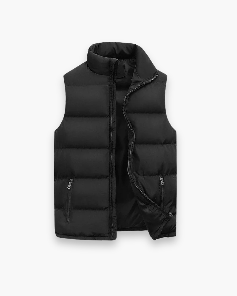 "Doudoune sans manches pour homme, style moderne, confortable, coupe ajustée, col montant, couleur bleue"