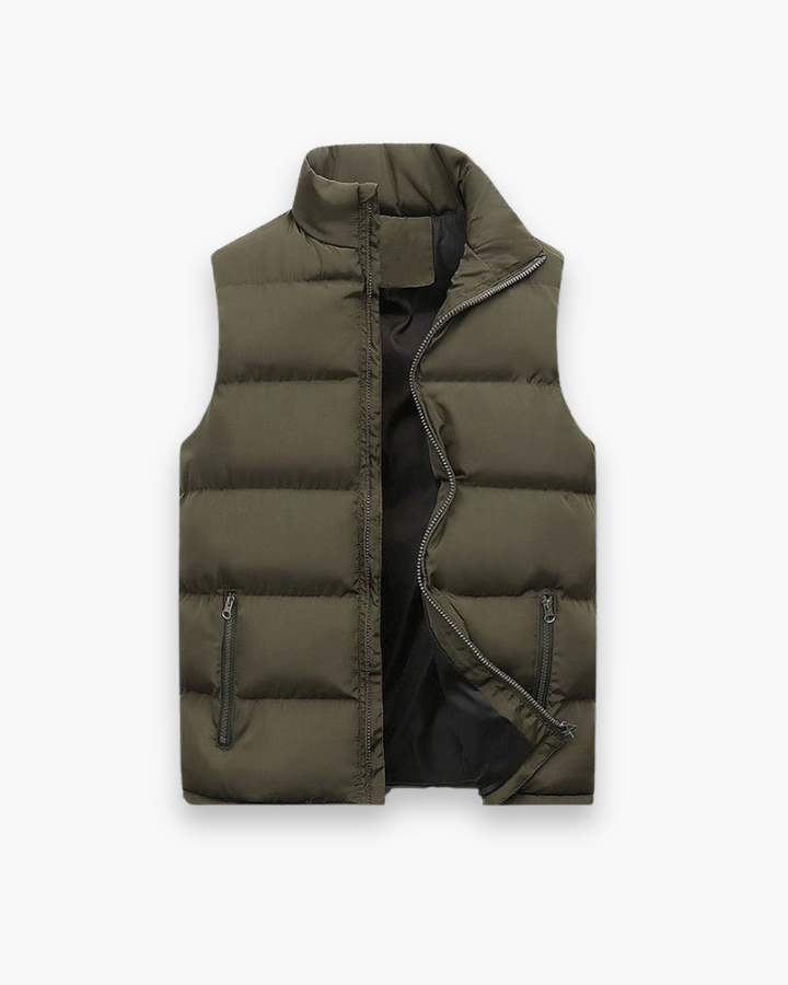 "Doudoune sans manches pour homme, style moderne, confortable, coupe ajustée, col montant, couleur bleue"