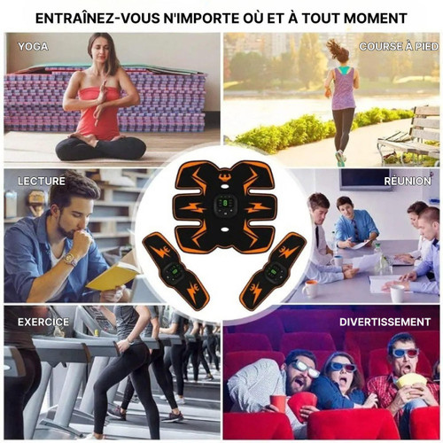 "Électrostimulateur EMS blanc et bleu, compact, pour musculation ciblée, gestion du poids et renforcement à domicile."