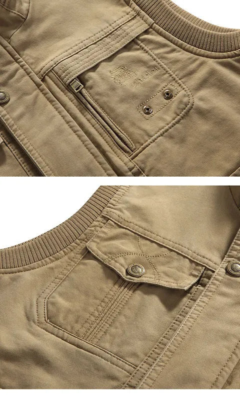 "Gilet multi-poches vintage homme, style rétro, sans manches, poches spacieuses, élégant et fonctionnel, couleur classique."