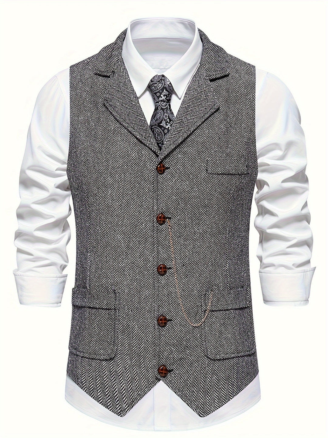 "Gilet sans manches homme motif chevrons élégant, polyvalent, apportant confort et style aux tenues formelles et décontractée