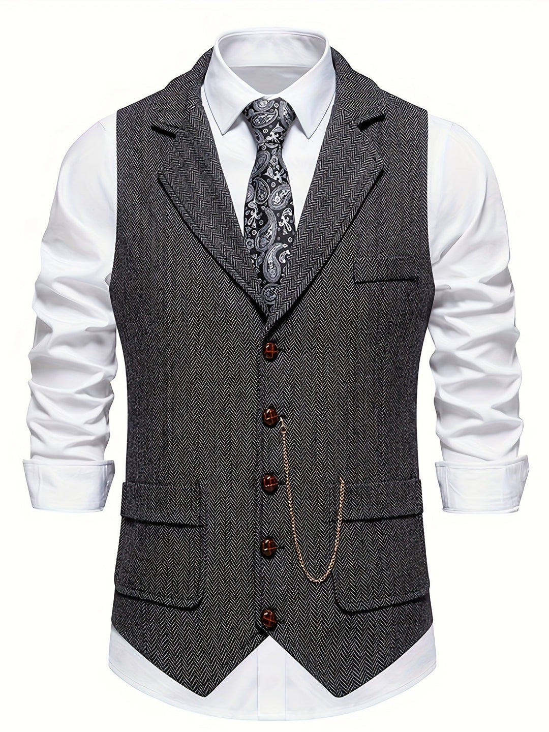 "Gilet sans manches homme motif chevrons élégant, polyvalent, apportant confort et style aux tenues formelles et décontractée