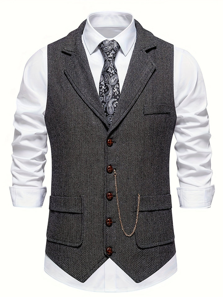"Gilet sans manches homme motif chevrons élégant, polyvalent, apportant confort et style aux tenues formelles et décontractée