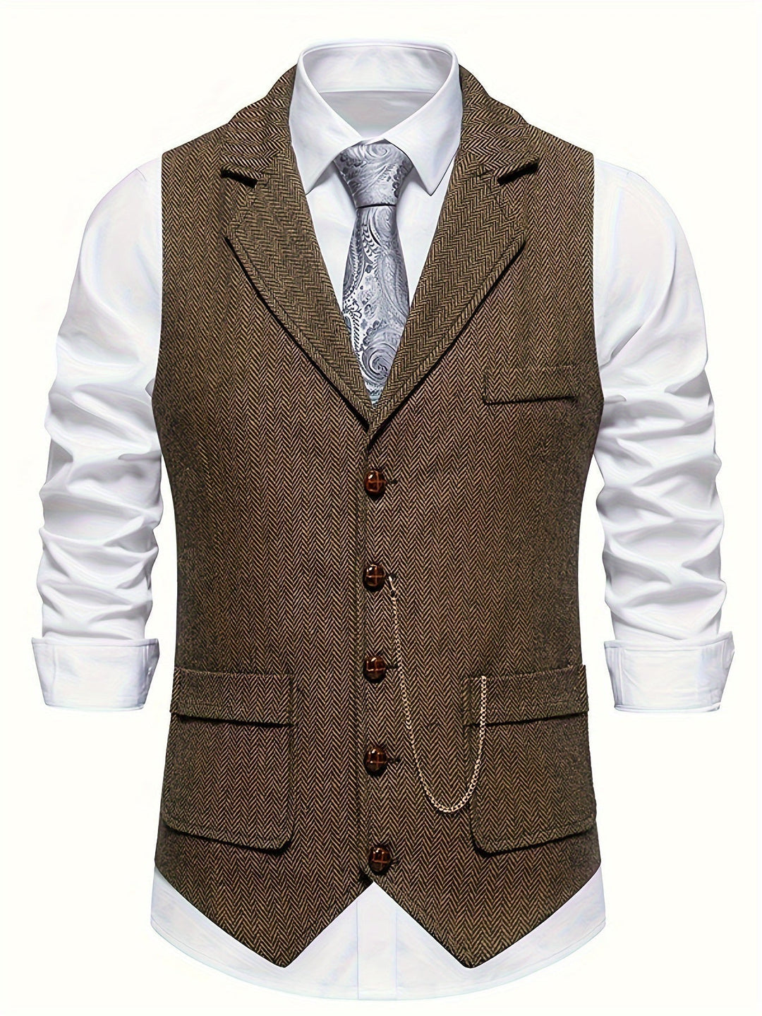 "Gilet sans manches homme motif chevrons élégant, polyvalent, apportant confort et style aux tenues formelles et décontractée