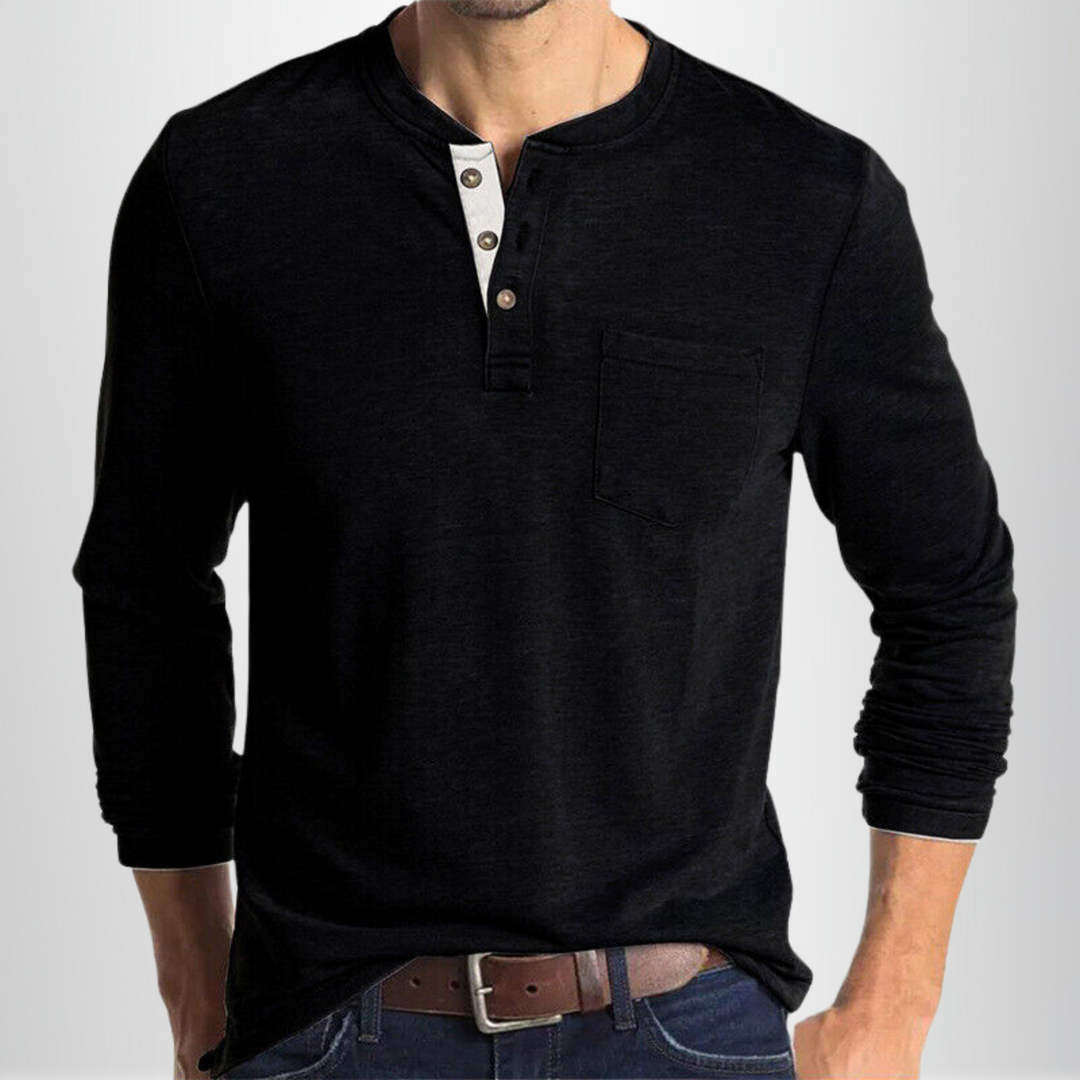 Henley manches longues homme blanc, coupe cintrée, tissu coton mélangé doux, parfait pour style classique et occasions divers