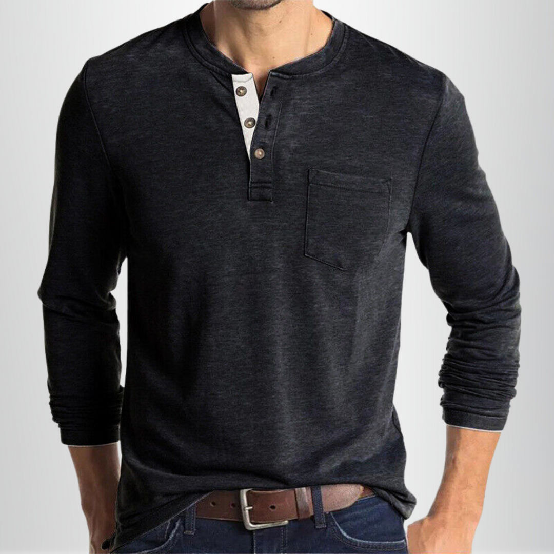 Henley manches longues homme blanc, coupe cintrée, tissu coton mélangé doux, parfait pour style classique et occasions divers