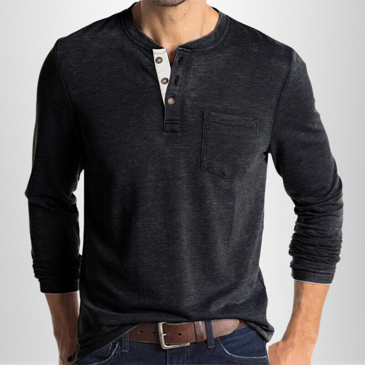 Henley manches longues homme blanc, coupe cintrée, tissu coton mélangé doux, parfait pour style classique et occasions divers