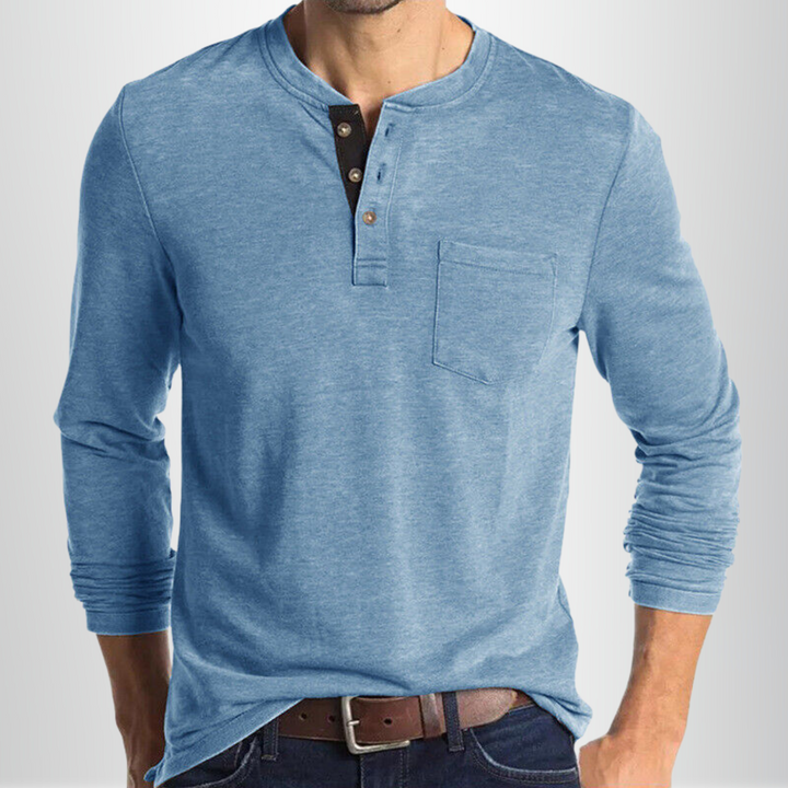 Henley manches longues homme blanc, coupe cintrée, tissu coton mélangé doux, parfait pour style classique et occasions divers