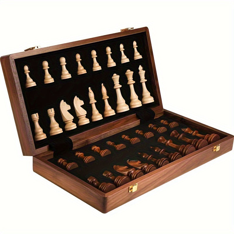Jeu d'échecs en bois massif, design élégant, pièces artisanales, idéal pour les amateurs, décoration intérieure chic.